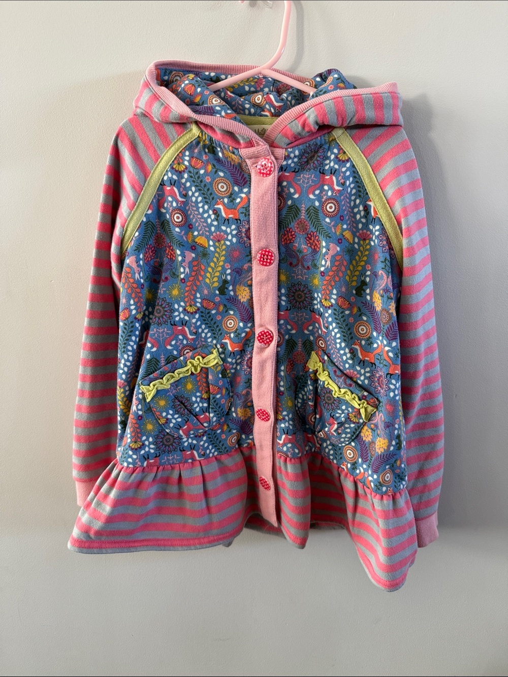Matilda Jane Pink & Blue Hooded Cardigan with Fox Floral Print